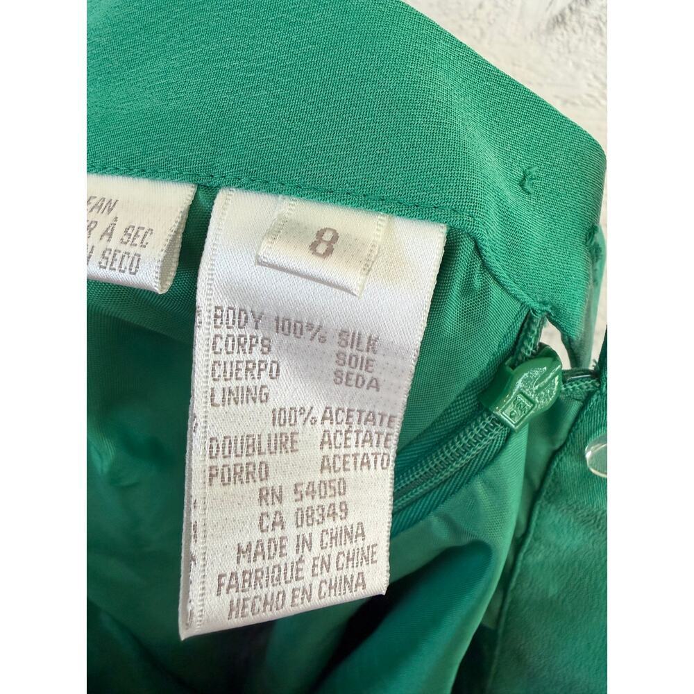 100% Silk Emerald Green Pencil Skirt Size 8 Midi Skirt Lined - Picture 4 of 9